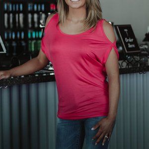 Cold Shoulder Short Sleeve Top - Coral